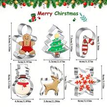 6 PIEZAS/1 SET Moldes para galletas navideñas, moldes de corte de galletas de acero inoxidable con diseños de árboles de Navidad, muñecos de nieve, bastones de caramelo, renos y copos de nieve, herramientas para hornear pasteles y galletas, moldes de cocina para hornear, moldes de galletas navideñas como regalo - Plateado - Ver 3