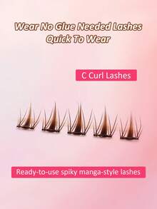 Sibeuna 100/200/300pcs Self-Adhesive Brown Cartoon Eyelashes, Brown Cluster Self-Adhesive False Eyelashes, Natural Soft C-Curl, No Glue Needed, No Makeup Removal Required, Spiky Cartoon Eyelashes - C - 查看 2