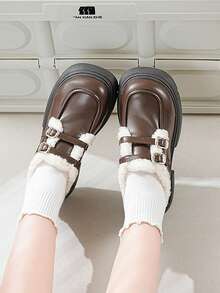 Fashionable New Casual Anti-Slip Durable High Heel Leather Shoes For Teenage Girls - Brown - View 3