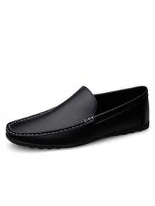 Men's Black Casual Faux Leather Loafers, Non-Slip And Durable, Suitable For All Seasons - Black - View 6
