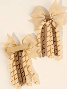 2 piezas Pinzas para el cabello con lazo Korker estilo caqui para niñas, pinzas con lazo de cinta rizada en beige y marrón, accesorios para el cabello de tonos neutros lindos para niños pequeños/niños, adornos para el cabello suaves y duraderos de estilo elegante, perfectos para uso diario, juegos, días escolares y atuendos de todas las estaciones, adorables pinzas para el cabello con lazo Korker de estilo clásico