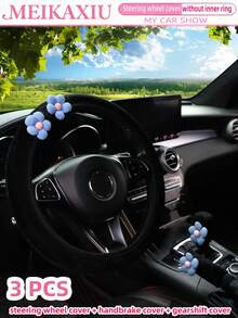 MEIKAXIU 3pcs Corn Flower Short Plush Car Steering Wheel Cover Without Inner Ring 38CM Handbrake Cover Gear Shift Cover Car Accessories For Women - Multicolor - View 13