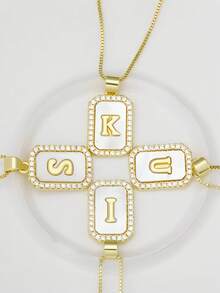 MECYLIFE 1pc White Shell Letter Pendant Necklace With Stainless Steel Chain, Fashionable Jewelry For Women - White Shell + Box Chain - View 4