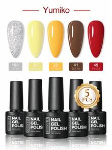 coscelia 5PCS Gel Polish Semi-Permanent Set-Red Pink Green Gold Glitter Gel Nail Polish, Manicure Supplies For Women DIY Home Salon Christmas Nails Gifts