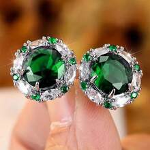 1pcs New High-End Fashion Round Stud Earrings Luxurious Women's Earrings Versatile Jewelry Women's Earrings Birthday - 紫色 - 查看 4