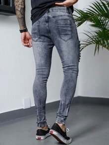 Men's Jeans Player All Spring / Autumn Skinny Pocket Zipper Halloween Christmas All - 灰色 - 查看 2