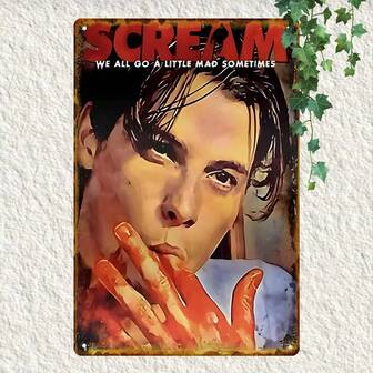 房间装饰 1 件惊声尖叫电影海报复古金属锡标牌，铝制墙面艺术，防水防尘，复古家居装饰，适用于酒吧、咖啡厅、卧室，独特的礼物创意