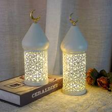 1pc Metal LED Decorative Lantern, Intricate Hollow Pattern Design, Crescent Moon Decor - Battery Powered, Tabletop Home Decor, Suitable For Weddings, Diwali - Warm White Light (Batteries Not Included), Lantern Decor (Batteries Not Included) - Multicolor - View 3
