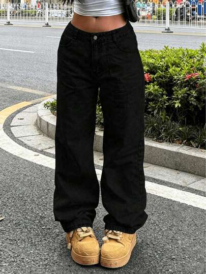 Jeans anchos y sueltos de talla grande para mujer, sin estiramiento, desgastados y lavados, color azul claro elegante