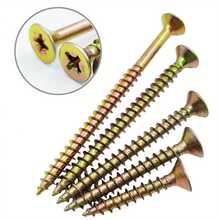 100pcs M5 Flat Head Wood Screws, Zinc Plated Carbon Steel Self-Tapping Screws For Wood, 6 Sizes (M5*25/40/50/60/70/80/90/100), Drive Countersunk Self-Drilling Screws, Yellow Zinc Plated - Gold - View 3