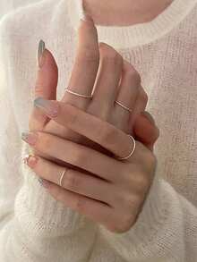 Nooxian 4件套精致水钻指节戒指套装，银色调中指戒指 - 銀色 - 查看 8