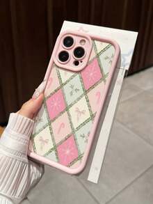优雅粉色格子图案防摔粉色手机壳适用于 Apple 17/16 Pro Max、14/13、16 12、11 Pro Max、XS Max、X、XR、8、7、14 Plus，适合作为生日礼物、女朋友、男朋友或自用 - 粉色 - 查看 2