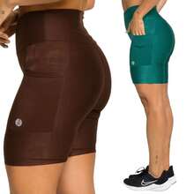 Flora Bermuda Shorts With Side Pockets And High Waist For Women, Fitness Fashion - Marrón y verde - Ver 1