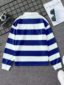 1pc Boys Classic Everyday Casual Colorblock Striped Polo Collar Sweatshirt, Autumn/Winter