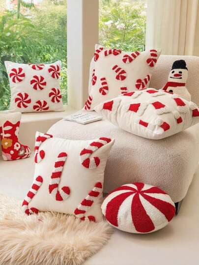 Christmas Candy Cane Pillow Cover, Without Filler, Christmas Home Decor Cushion Cover, Suitable For Home, Bedroom, Sofa, Living Room Decor, Applicable For Christmas, Thanksgiving, New Year Christmas Decorations Christmas Decorations Home