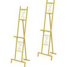 2 Pack Easel Stand For Sign, Large Wedding Welcome Mirror Holder, Adjustable Free Standing Painting Rack With Chain Support For Display Poster Picture Frame Art, 17" X 17" X 58", Gold - Vàng - Xem 1