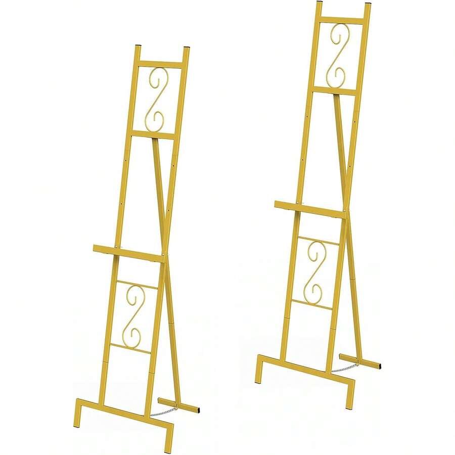 2 Pack Easel Stand For Sign, Large Wedding Welcome Mirror Holder, Adjustable Free Standing Painting Rack With Chain Support For Display Poster Picture Frame Art, 17" X 17" X 58", Gold - Vàng - Xem 1
