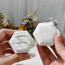 1pc 5*4.5*4.5 Cm Velvet Ring Box For Couples, White/Pink Ring Box For Engagement Rings, Hexagonal Velvet Wedding Jewelry Storage Box, Vintage Octagonal Double Ring Box For Rhinestone Ring And Earrings, Suitable For Ring And Earring Storage, Suitable For Proposal, Wedding, Gift Giving, Anniversary To Wife. Can Also Be Used For Portable Travel. Back To School - Multicolor - View 27