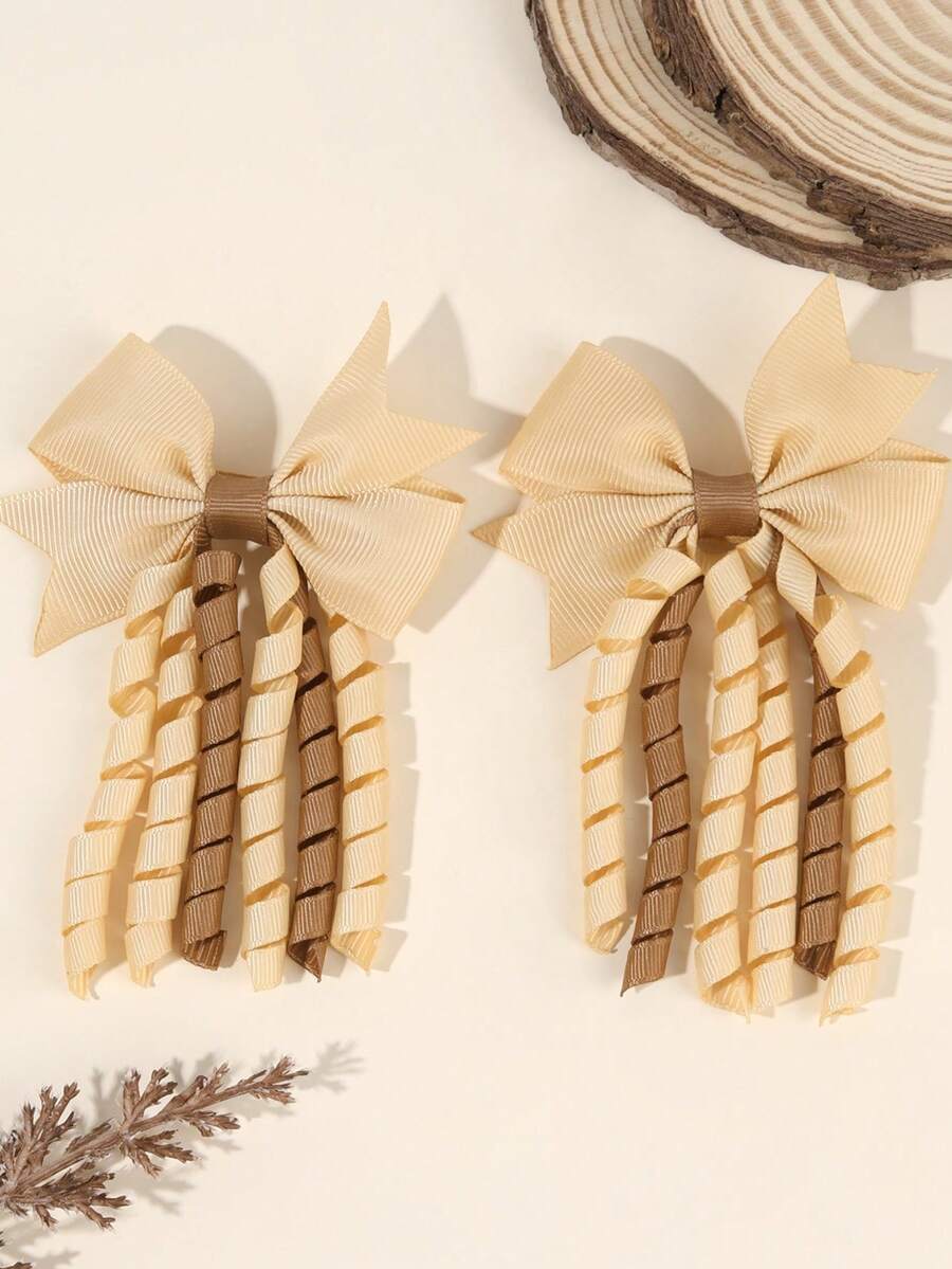 2 piezas Pinzas para el cabello con lazo Korker estilo caqui para niñas, pinzas con lazo de cinta rizada en beige y marrón, accesorios para el cabello de tonos neutros lindos para niños pequeños/niños, adornos para el cabello suaves y duraderos de estilo elegante, perfectos para uso diario, juegos, días escolares y atuendos de todas las estaciones, adorables pinzas para el cabello con lazo Korker de estilo clásico