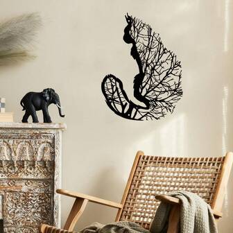 1件，金属猫壁画装饰，金属猫户外雕塑，铁艺猫户外花园露台装饰壁画围栏装饰，适用于客厅露台阳台，室内家居墙面装饰