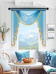 1 pieza Cenefa con cuentas doradas y azules, cortina de lujo moderna con onda, adecuada para fiestas, sala de estar, dormitorio, decoración de ventanas y puertas, opciones de ancho de onda de 1 a 4 - Azul - Ver 11