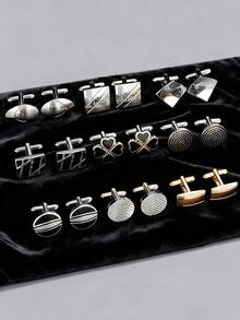 Cufflinks For Men Classic Tone Cuff Links Silver Black Striped Disc Square Rectangle Cuff Links Shirt Suit Men's Cufflinks For Wedding Groom Business