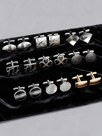 Men's Classic Cufflinks, Silver/Black Striped Round/Rectangular Cufflinks, Suitable For Shirt/Suit, Ideal For Wedding/Groom/Business Occasions