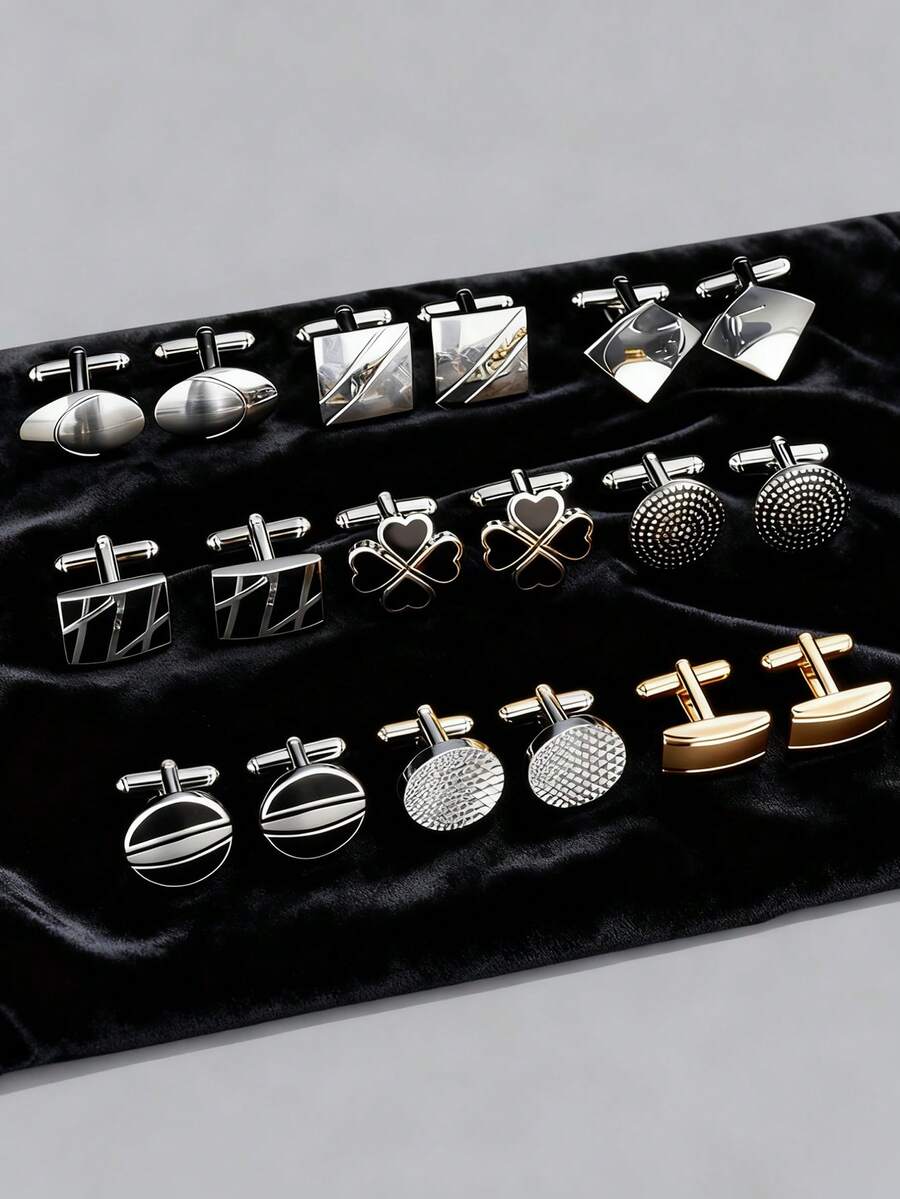 Cufflinks For Men Classic Tone Cuff Links Silver Black Striped Disc Square Rectangle Cuff Links Shirt Suit Men's Cufflinks For Wedding Groom Business