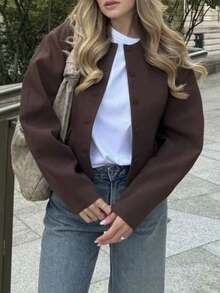 1 Stück Damen Vintage Loose Lässig Hemdkragen Langarm Einreiher Wollemischung Jacke, Herbst/Winter