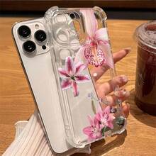 Transparente Fundas Para Iphone TPU Compatible Con IPhone 16/16/16Pro/16Plus/15/15ProMax/15Pro/14/13/12/11, MOTO G22 -G53, OPPO A17-A78, Infinix Hot50I SMART6 7 8, Redmi13/14c Honor400 Galaxy S22 S23 S24, Diseño Del Lirio Rosa, Funda Suave Creativa Y Premium, Resistente Al Agua, A Los Golpes Y A Los Arañazos - transparente - Ver 2
