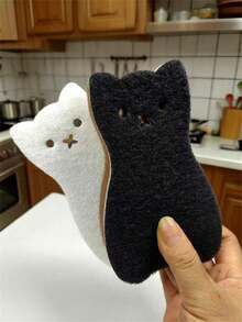 1/2/4pcs Cute Cat Sponge Kitchen Set - Durable And Thick Cleaning Tools For Dishwashing, Household Kitchen Cleaning Scouring Pad, Pot Brush, Pot Wipe, Specially Designed For Pots And Utensils, Anti-Scratch Dishwashing Foam, Multi-Functional Heavy-Duty Kitchen Cleaning Sponge In Cat Shape - Multicolor - View 9