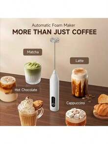 Mini Cordless Milk Frother - USB Rechargeable With Travel Case For Latte Art - 白色 - 查看 5