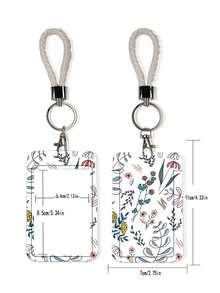 1pc ABS Floral Series Fashion Personalized Cartoon Pull-Push Card Holder, Student Wristband Card Holder, Fresh Plant Pattern, ID Bus Protection Case, Student Campus Card Protection Case - Multicolor - View 4
