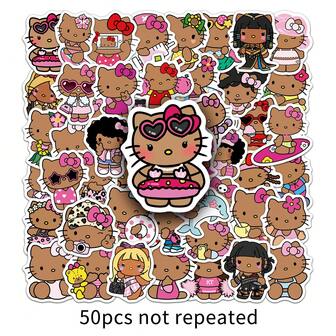  50 PCs Funny Cute Sanrio Hello Kitty Stickers For Laptops, Water Bottles, Diaries, Suitcases, Cars, Wardrobes And Other DIY Decorative Stickers