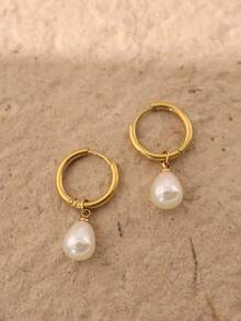 1 Set Necklace + Earrings Jewelry Set For Women, Elegant & Fashionable Faux Pearl Teardrop Pendant Necklace, Minimalist Everyday Jewelry, Gift For Girlfriend Or Mother On Holidays/Birthday