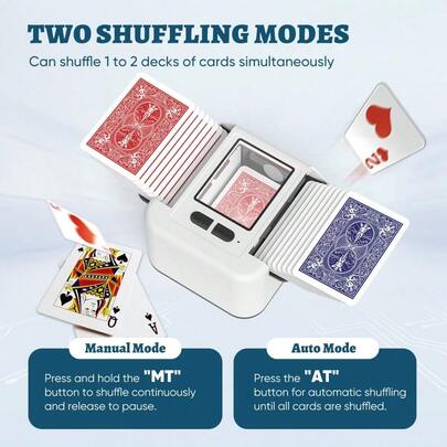 Automatic Card Shuffler – 2000mAh Built-In Battery, Low Noise Fast Shuffler For 1-2 Decks (Poker/Skip-/Canasta/Texas Hold'em, White)