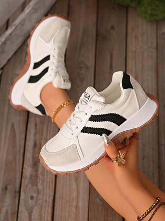 女士舒适系带运动鞋 - 轻便多功能休闲鞋，四季皆宜，防滑橡胶鞋底，加大码运动鞋