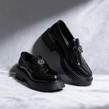 Metal Decorative Buckle Shiny Thick-Soled Loafers - Formal Shoes For Weddings And Parties - Versatile For Daily Wear/Relaxation - Chunky Loafers - New Style - Streetwear Dress Shoes - Men's Business Casual Shoes - Size 40-46 - 黑色 - 查看 11