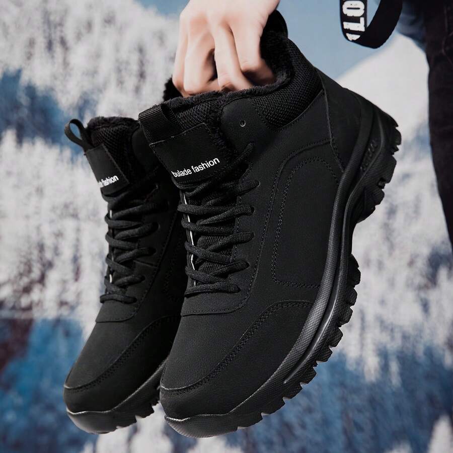 Men's Thick Padded Winter Snow Boots, Solid Color Simple Versatile Winter Shoes, Ankle Boots