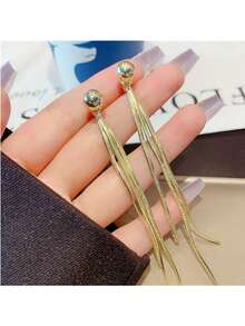 1对蛇骨链流苏长耳环，优雅设计，尽显高端气质，情人节配饰 - 彩色 - 查看 5