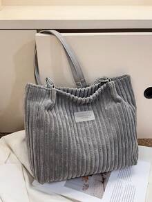 Fashion Striped Handbag - Women's Large Capacity Shoulder Bag - Zipper Tote Bag For Daily Use - Metal Chain Strap Tote Bag - Grey - View 4