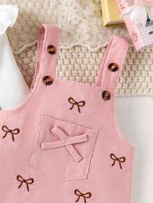 2pcs Baby Girls Minimalist Comfortable Long Sleeve Bodysuit + Bib Dress Set, Lightweight, Spring/Autumn