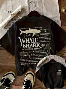 Carnivorous Whale Shark Comfortable Double-Sided Print Casual Women's Round Neck T-Shirt - 黑色 - 查看 6