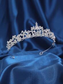 1 pieza Diadema con mini corona decorada con rhinestones, adecuada para fiestas, cumpleaños, bodas, verano, playa - Plateado - Ver 3