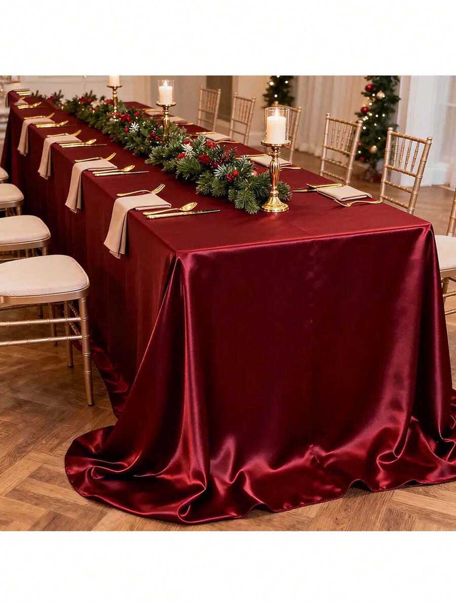 1 pièce Extra Large Nappe en Satin, Nappe Rectangulaire en Polyester Rouge Bourgogne - Convient pour la Décoration de Table de Salle à Manger de Mariage, Anniversaire, Réception, Restaurant, Banquet d'Affaires, Rassemblement Familial, Fête en Plein Air, Noël, Halloween, Saint-Valentin, Pendaison de Crémaillère, Remise des Diplômes, Nouvel An et Réception de Fête, ainsi que d'autres Nappes de Fête, Matériau Satiné Lisse et Brillant, Réutilisable