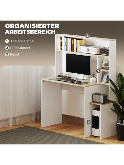 HOMCOM 113 45 Computer Desk, Office Bureau Open Shelves, CPU Holder, Steel Frame Home Office, Bedroom, Oak Finish view 10