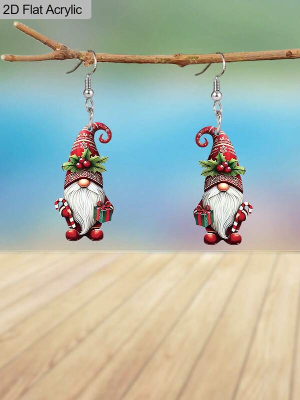 زوج من أقراط الأقزام الحمراء الجميلة بشكل قبعة عيد الميلاد، أقراط قطرة من الأكريليك هدية بسيطة في صندوق، أقراط مناسبة لحفلات العطلات والحياة اليومية كهدايا عيد الميلاد