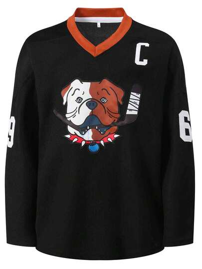 Atonmore Men's Black 69 Ice Hockey Jersey Embroidered Stitched Sportswear Casual Training Long Sleeved Pullover