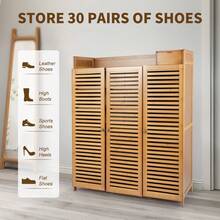 3-Door Shoe Cabinet With Storage Top - Bamboo & MDF Organizer Holds 30 Pairs, 38.6x12.6x45.3 Inch, Brown Modern Entryway Storage For Shoes/Boots (Ventilated Shutter Doors, 44lbs Capacity) - Brown - View 10