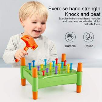 لعبة الطرق التعليمية للأعمار 3+ | لوحة ألواح متعددة الألوان من البلاستيك البولي بروبلين | تعزز التنسيق بين اليد والعين والتركيز | أداة تعليمية تفاعلية متينة مع أوتاد ملونة ومطرقة | مثالية لتطوير الطفولة المبكرة